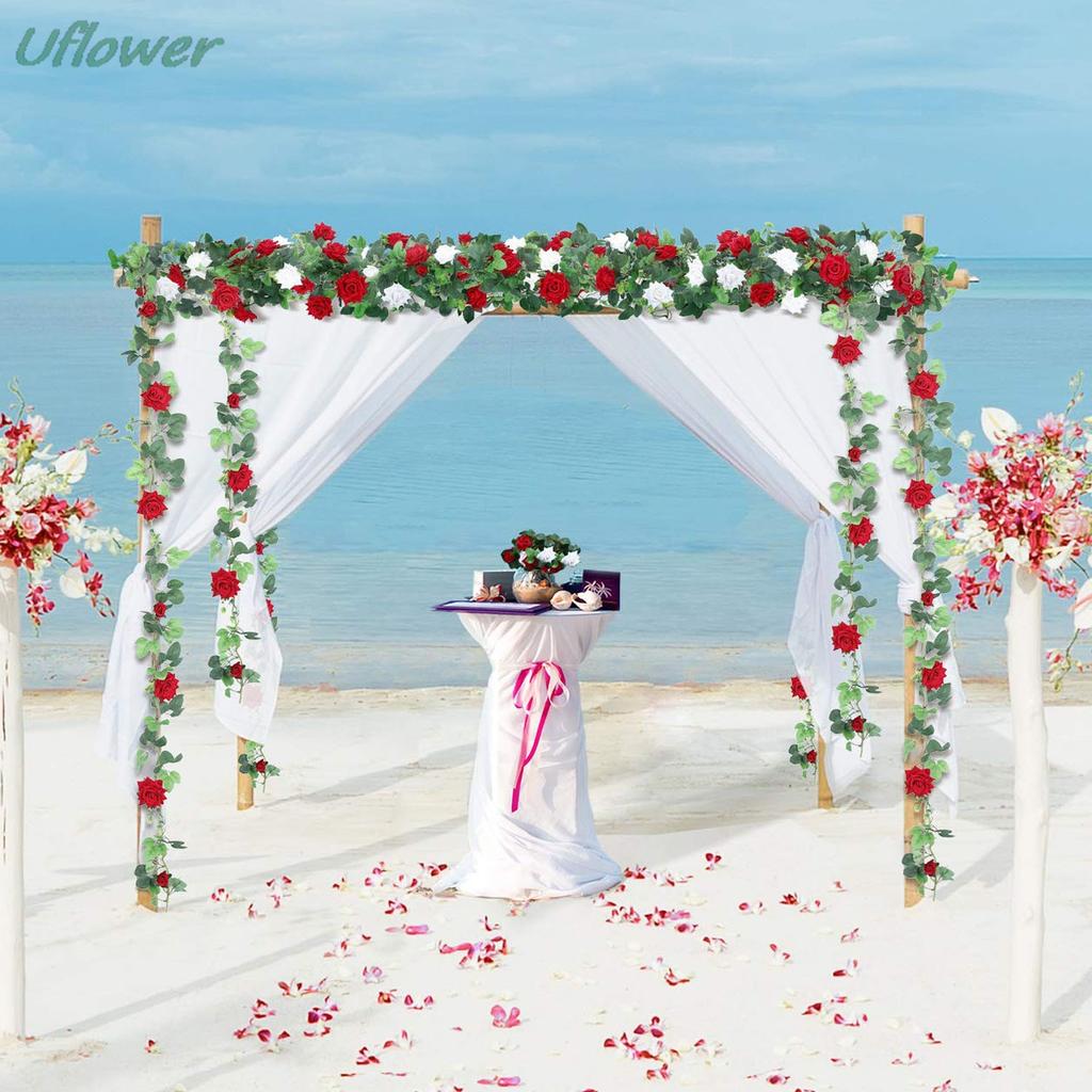 2.2m Silk Artificial Rose Vine Wall Hanging Decor Romantic Rattan Fake Plant Leaf Garland for Home Garden Decoration