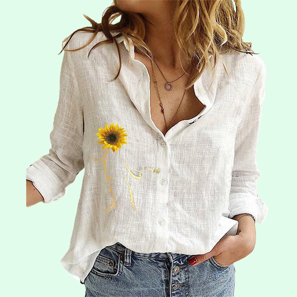Women Fashion Lapel Neck Long Sleeve T-shirt Summer&fall Casual Printed Cotton Linen Top Female Loose Buttoned Blouses