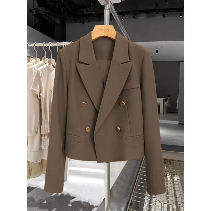 Blazers Cortos Ropa de Mujer Combinación Perfecta Chic Coreano Doble Botonadura Abrigo de Traje Ropa de Oficina para Señoras