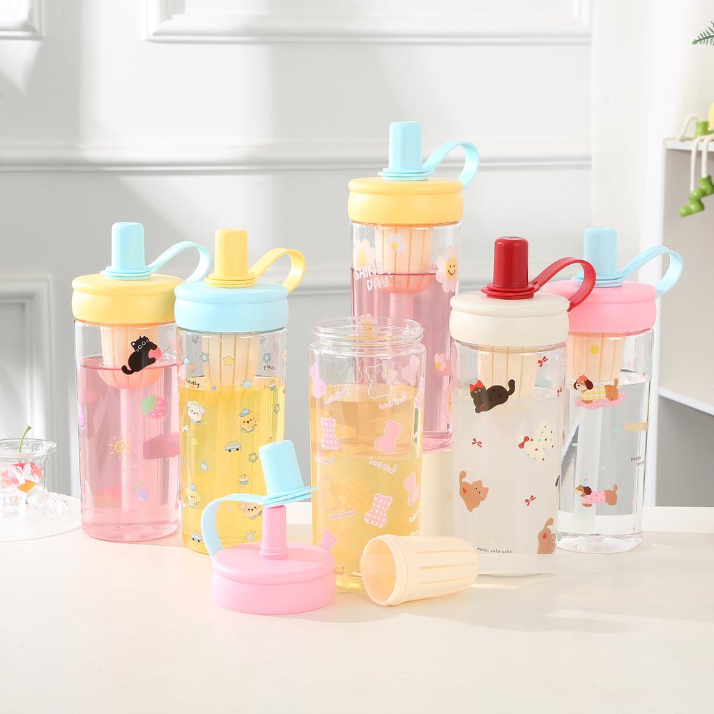 Water Bottle High Value Cute Plastic Cup Summer Girl Cartoon Flower Tea Cup Tea Separation Tea Cup Portable Sports Water Cup