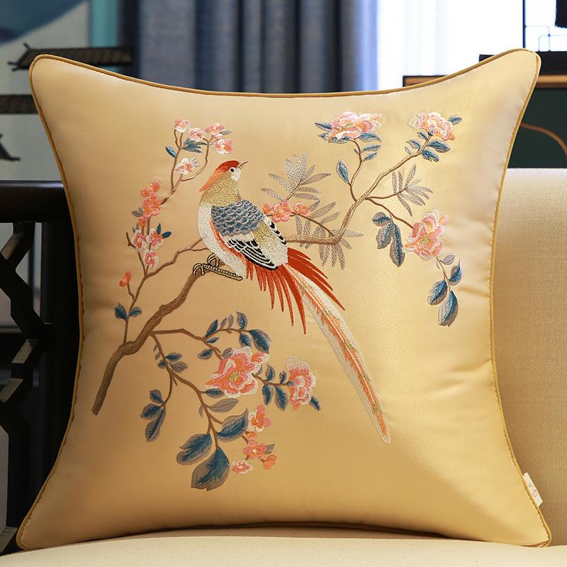 2025 Classical Bedside Backrest Waist Pillowcase Chinese Style Embroidery Pillowcase Flower Bird Living Room Sofa Cushion Cover