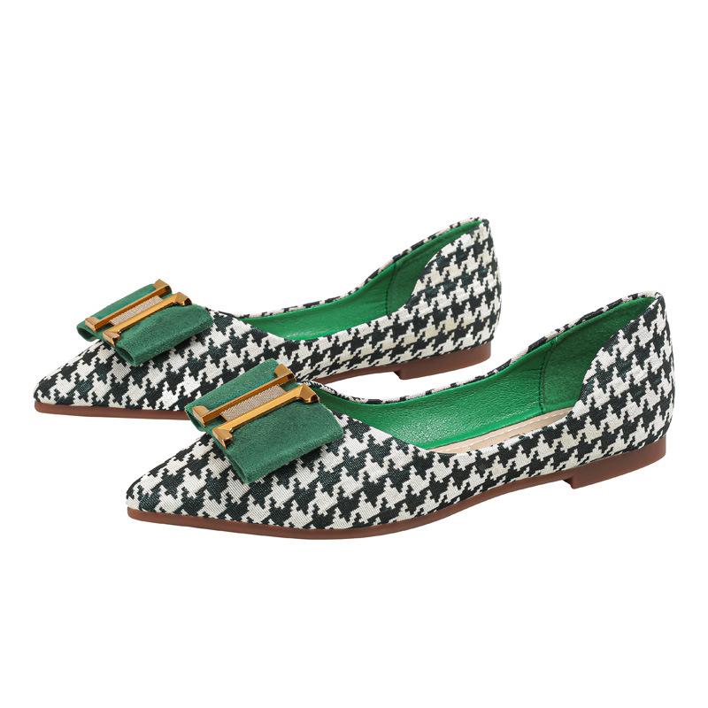 Women Flat Shoes Girl Fashion Houndstooth Pointed Toe Boat Shoes Girl Beautiful Slip-on Loafers