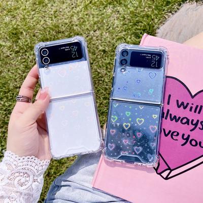 Für Samsung Z Flip 4 Fall Laser Liebe Transparente Faltung Telefon Fall Für Samsung Z Flip 3 5g Zflip4 stoßfest Harte Rückseitige Abdeckung