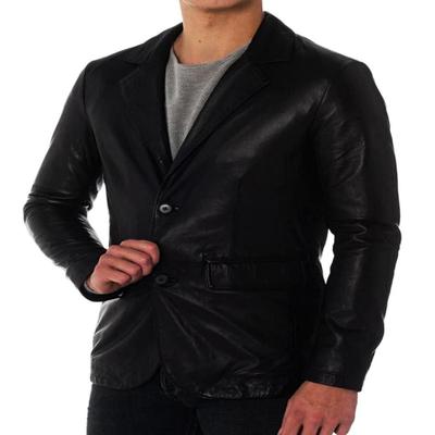 Erkek Hakiki Kuzu Derisi Deri Blazer Siyah Renk | Slim Fit Resmi Deri Blazer | El Yapımı İki Düğmeli Kaban
