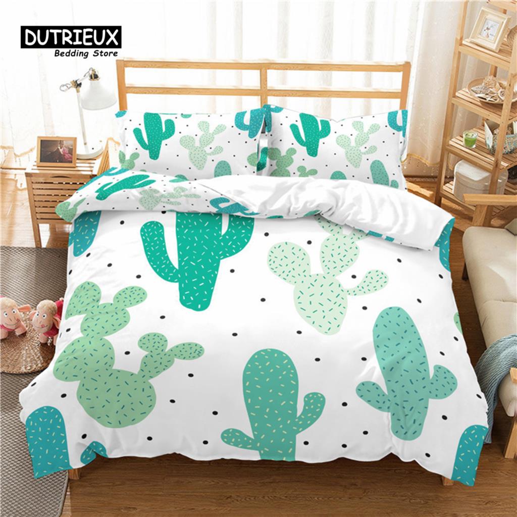 Home Living Luxury 3D Cactus Print 2/3Pcs Comfortable Duvet Cover Pillowcase Bedding Sets Queen And King Eu/Us/Au Size