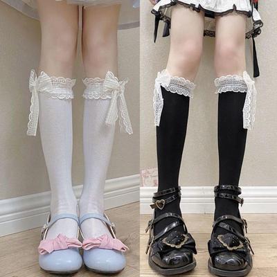 Dámske japonské čipkované podkolienky Dievčenské sladké mašličkové JK Lolita podkolienky Tenké jarné a letné ponožky