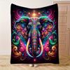 A Vintage-style, Vibrant Abstract Art Elephant-themed Flannel Blanket - Soft and Warm, Perfect for Camping, Sofas, Beds, and Cha