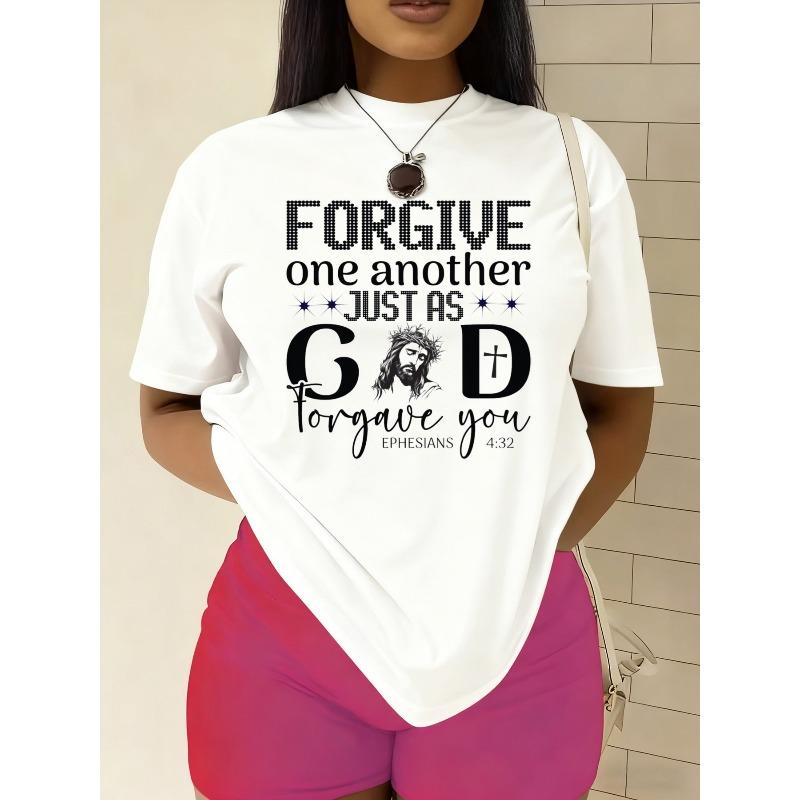 

Women s Christian Faith T-Shirt Ephesians 4:32 Bible Verse Casual Short Sleeve Top 4XL білий