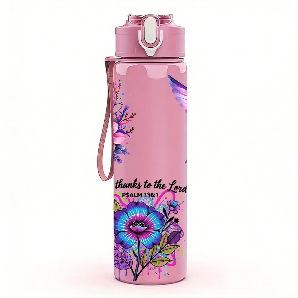 1Pz Colibrì Bouquet Multi Fiore 750ml Plastica Colorata Borraccia Sportiva Tappo Flip con Cannuccia Anti-perdita Adatta per Sport Ufficio Uso Domestico