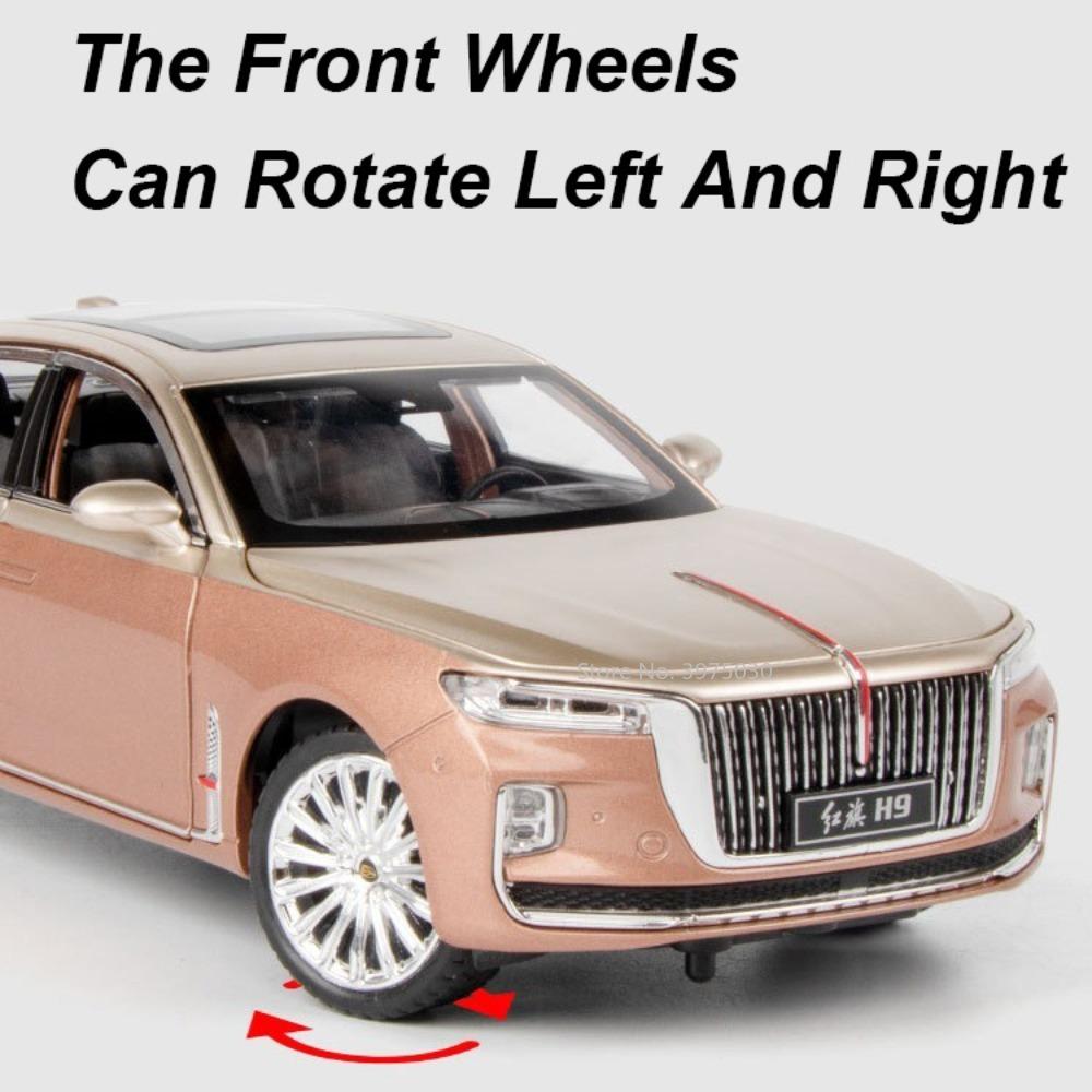 1:24 Hong Qi H9 Cars Toys Miniature Models Alloy Diecast 6 Doors Opened Pull Back Parade Vehicles for Adult Collectible Gifts