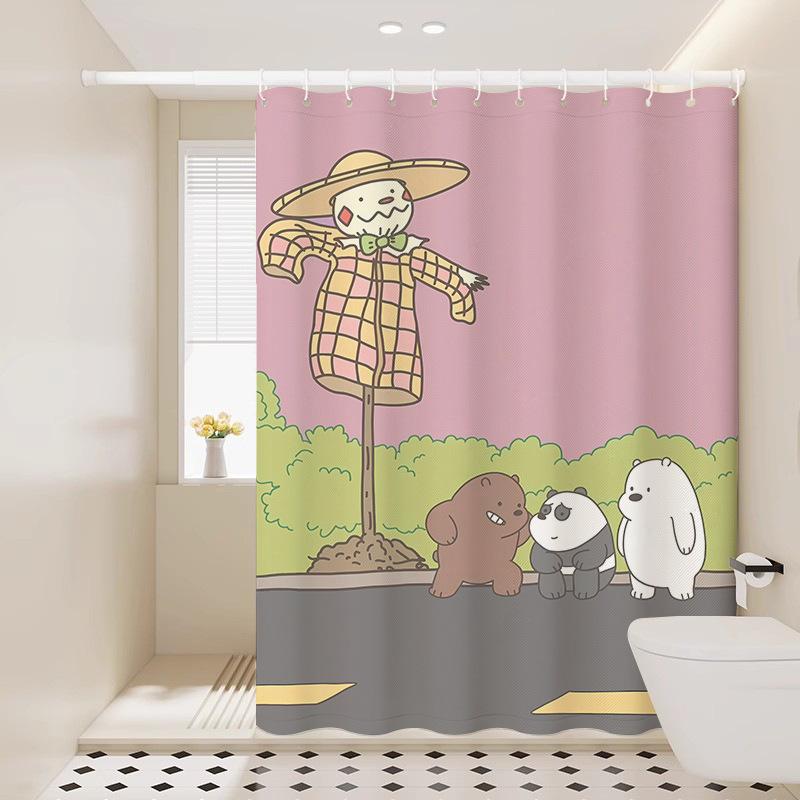 Bathroom Partition Curtain Waterproof Cloth Shower Curtain Bathroom Blocking Curtain Fabric Curtain Non-Punching Bath Privacy Hanging Curtain