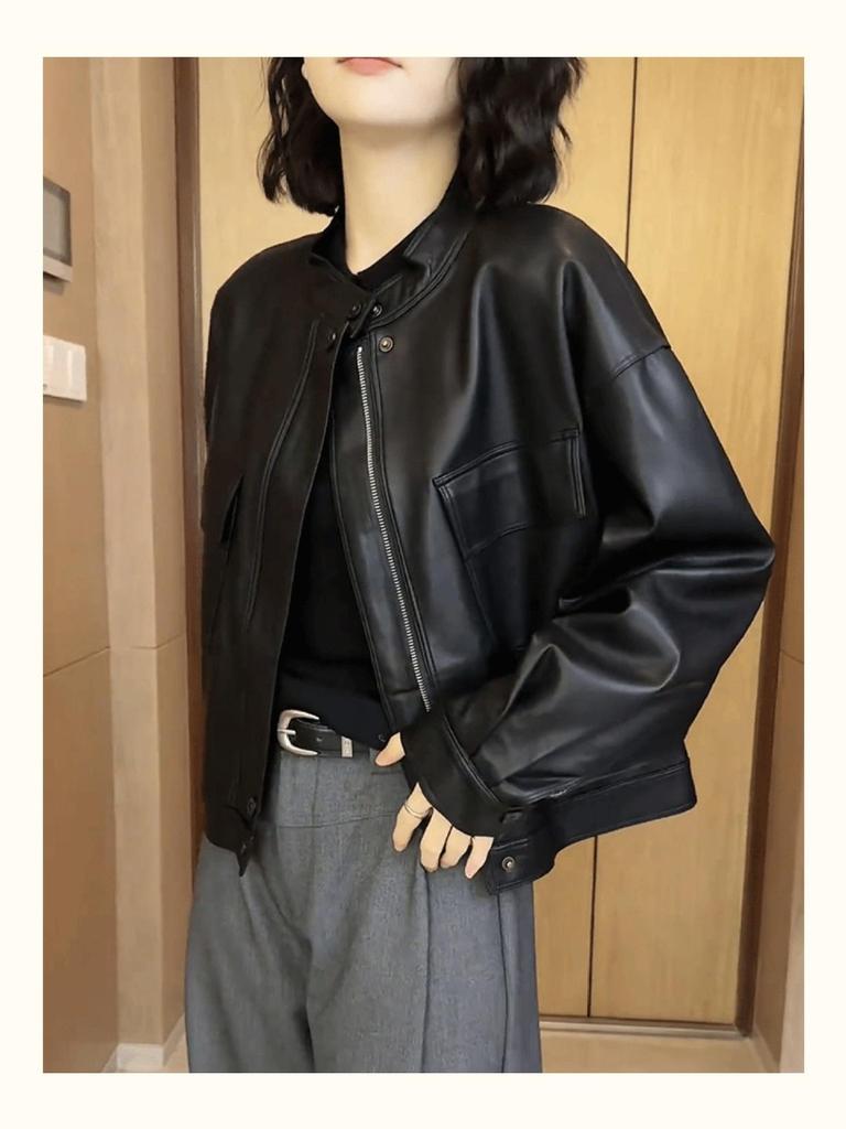 Autumn/Winter Women's Leather Jacket – Short, Loose, Slimming, and Versatile Fashionable Coat