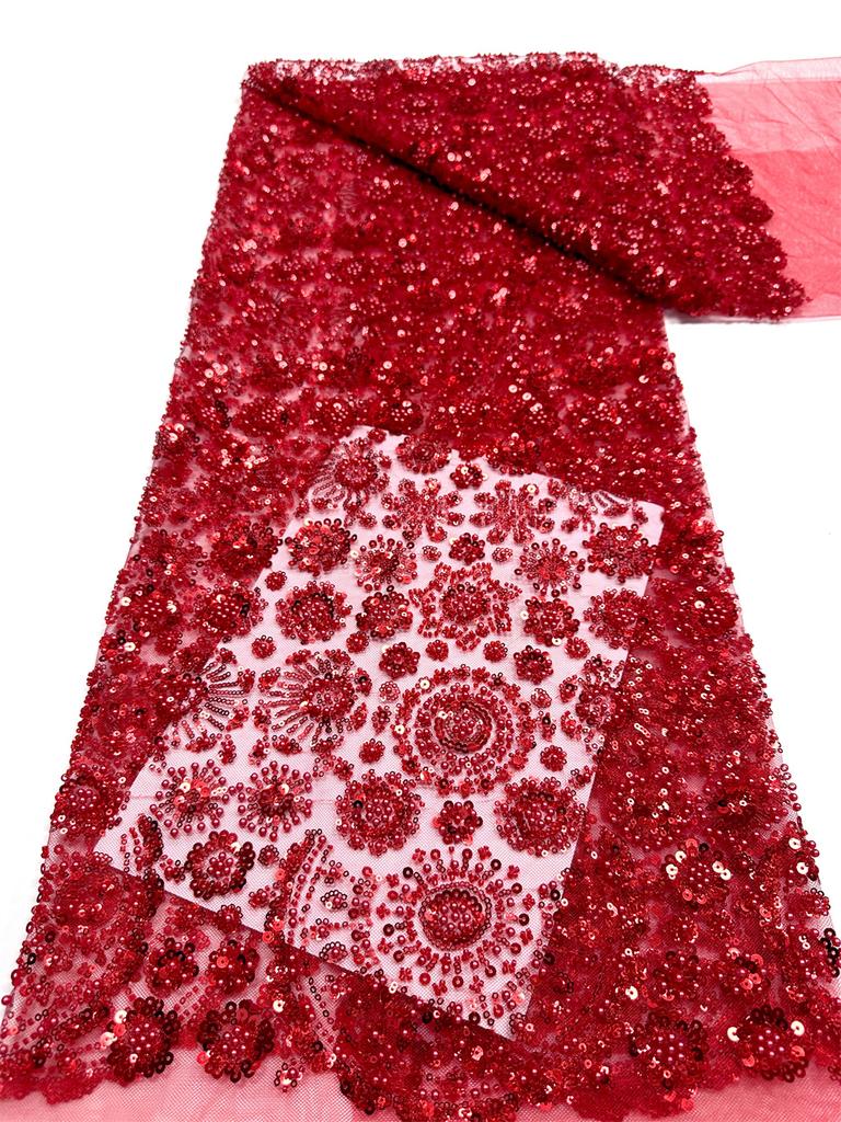 African Tulle Lace Fabric 2026 French Sequins Fabric Sewing Embroidery With Beads Lace Tulle Mesh Nigeria Dress 5 Yards Sewing