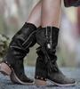 Böhmische Mid-Calf-Stiefel Damen Neu 2026 Winter Ethnische Nieten Quaste Stiefel Frau Kunstwildleder Spitze Dicke Ferse Schuh Stiefelletten Damen