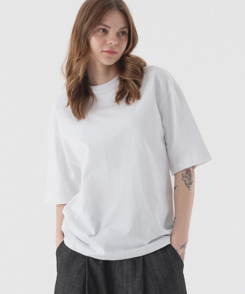 PIANER Cool Cotton Oversized Crew Neck Short Sleeve T-Shirt (White)