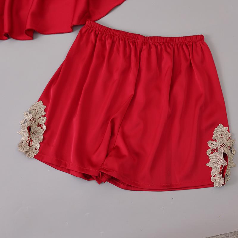 Damski zestaw piżamowy z lodowego jedwabiu i szyfonu 2025: Letnia/Wiosenna Koszulka na Ramiączkach z Wkładkami na Piersi, Cienki Fason, Dwuczęściowy Zestaw do Domu.