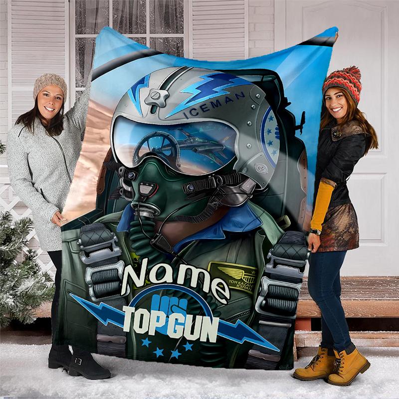 Personalized Custom Name Blanket - Top Gun Maverick Print Design,Blanket for Sofa,Bed,Travel,Camping - Soft and Warm, Great Gift