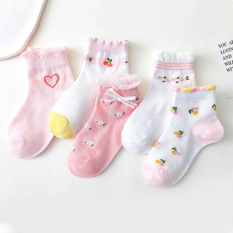 Girls Socks 5 Pairs/Lot Spring Summer Cotton Infant Children Socks Cute Flowers Pattern For Kids Baby