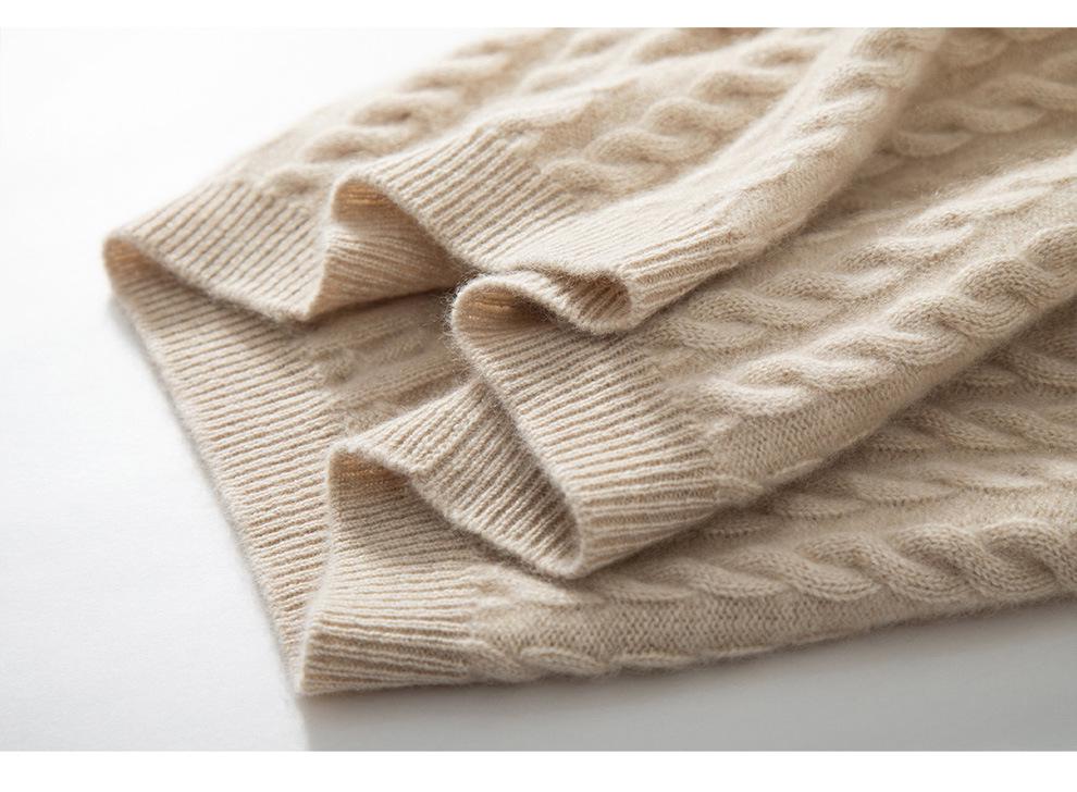 Cashmere Women's High-End Cable Knit Round Neck Sweater & High Waist Skirt Set