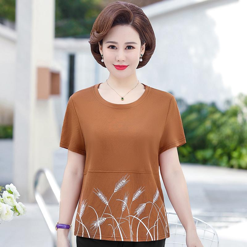 

Летняя футболка с короткими рукавами для матерей среднего и пожилого возраста, крутой повседневный свободный женский топ из ледяного шелка большого размера 3XL
