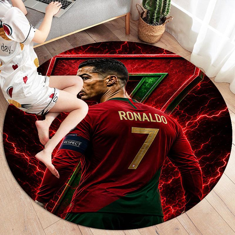 Cristiano Ronaldo Round Area Rug,Carpet Rug for Living Room Bedroom Sofa Playroom Decor,Non-slip Floor Mat