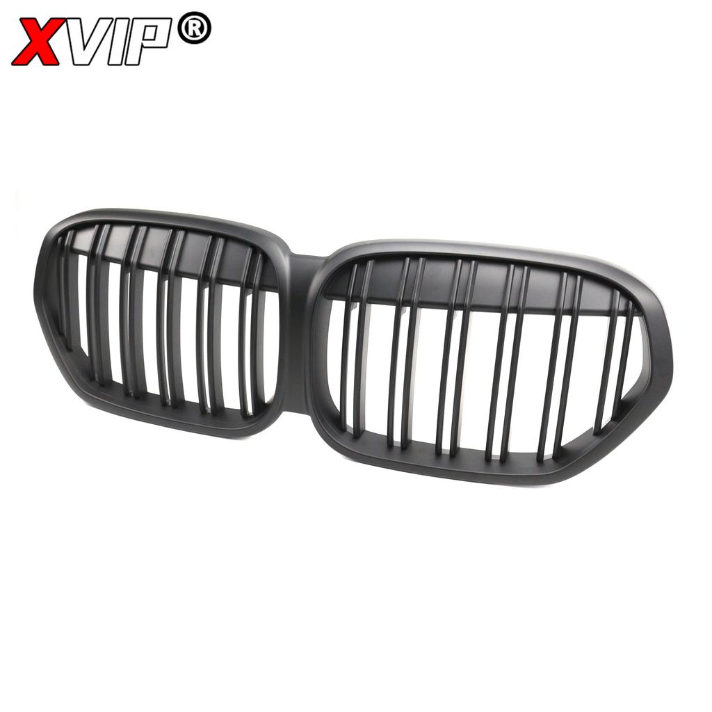 XVIP Carbon Fiber Look Double Line Style Front Racing Grills For BMW X1 F48 LCI 2020-2022 All Black Diamonds Style Upper Grilles