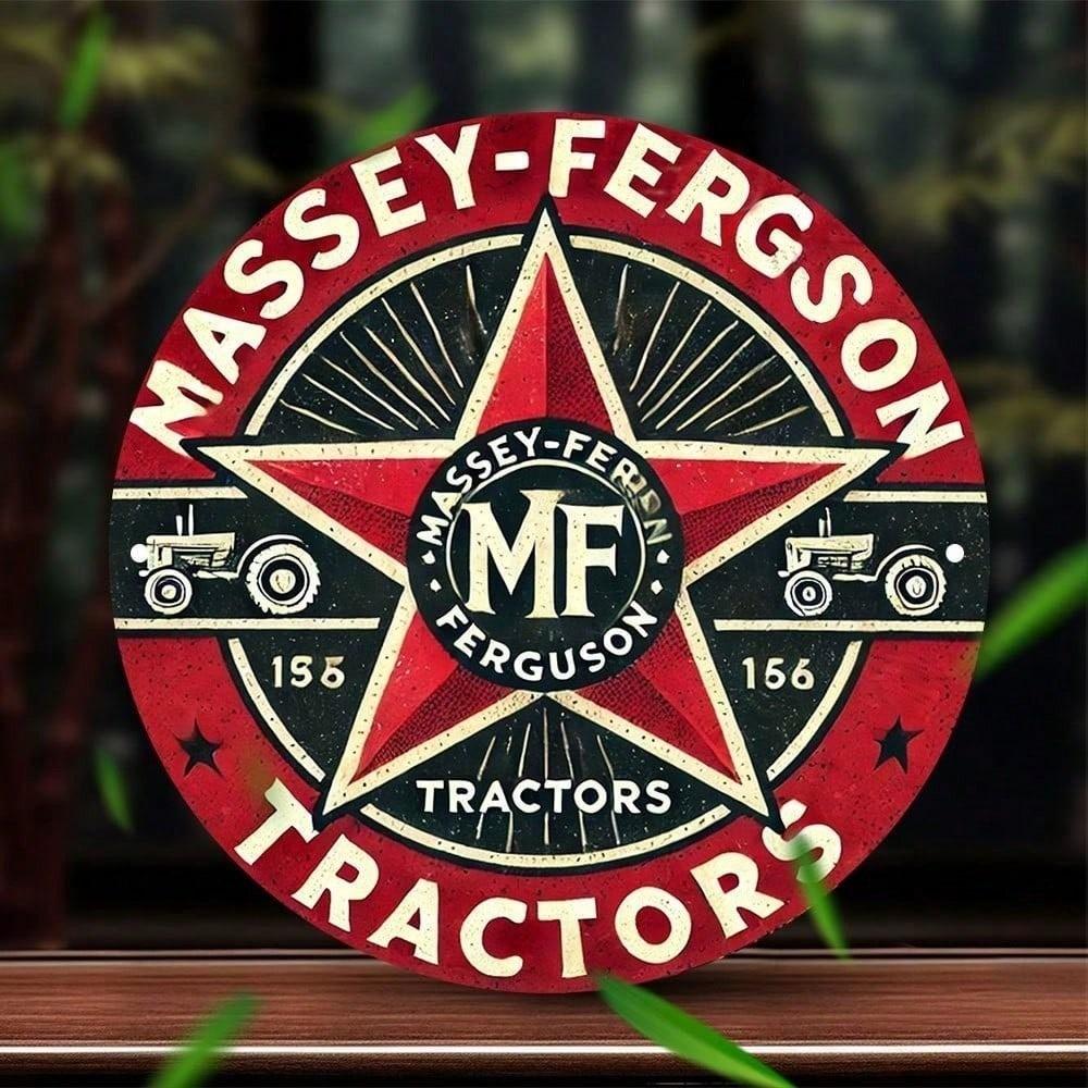 Massey Ferguson Tractor Metal Sign Vintage Farm Decor 8x8 Inch Retro Round Wall Art for Man Cave Garage Bar Pub Room