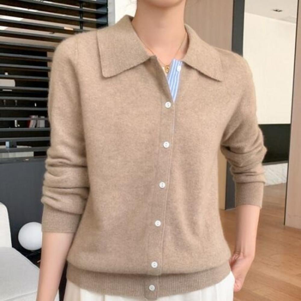 Navava Nk3153 Stripe Point Collar Long Sleeve Knit Cardigan