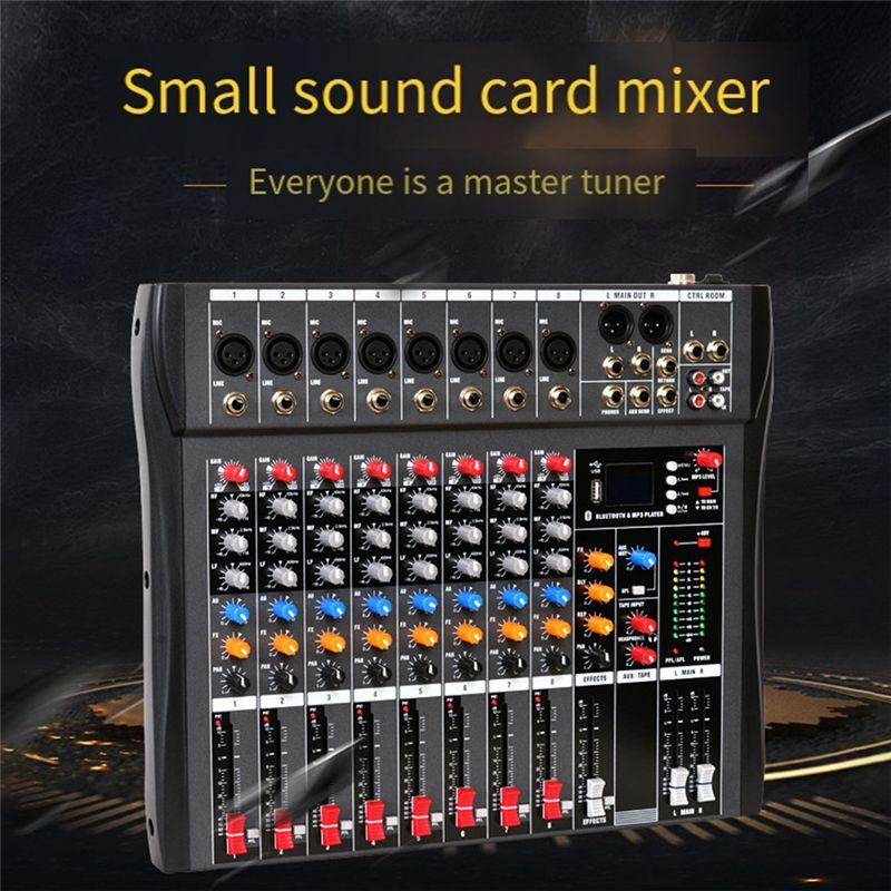 ABNR CT80 Professional Audio Mixer 8-Channel Bluetooth USB Effect 48V Stage Party Sound Mixer Console