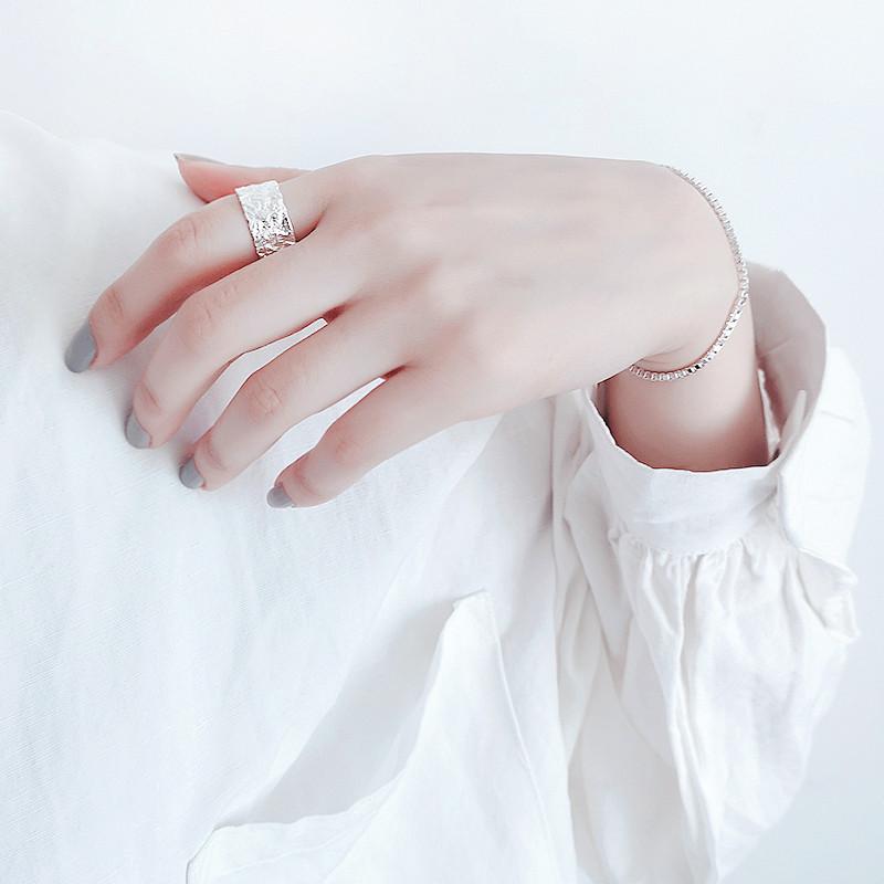 VENTFILLE 925 Sterling Silver Wide Rings for Women New Trendy Elegant Vintage Couples Simple Sweet Irregular Texture Jewelry