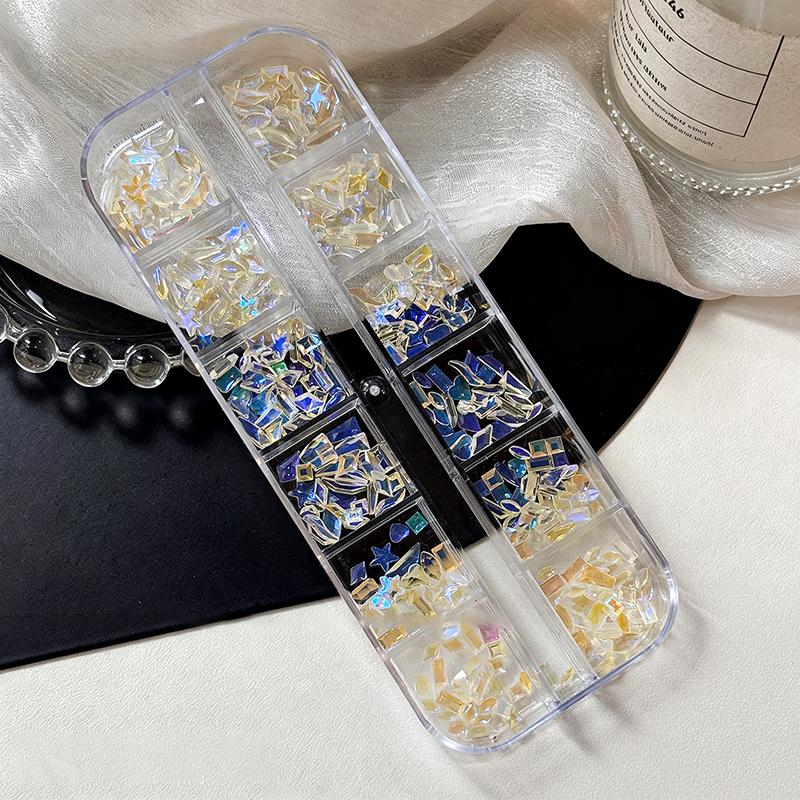 100Pcs Mixed Aurora Rhinestones Nail Beads Colorful DIY Charms Gems Women Manicure Art Professional Salon Kit