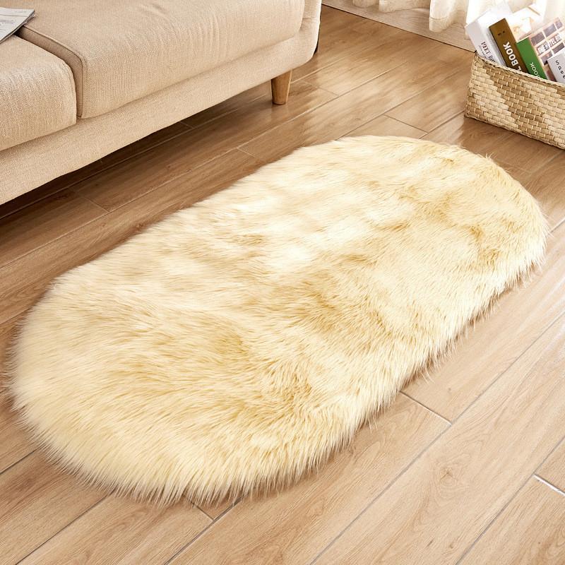 Modern Minimalist Artificial Wool Oval Rug For Living Room Bedroom Floor Decor