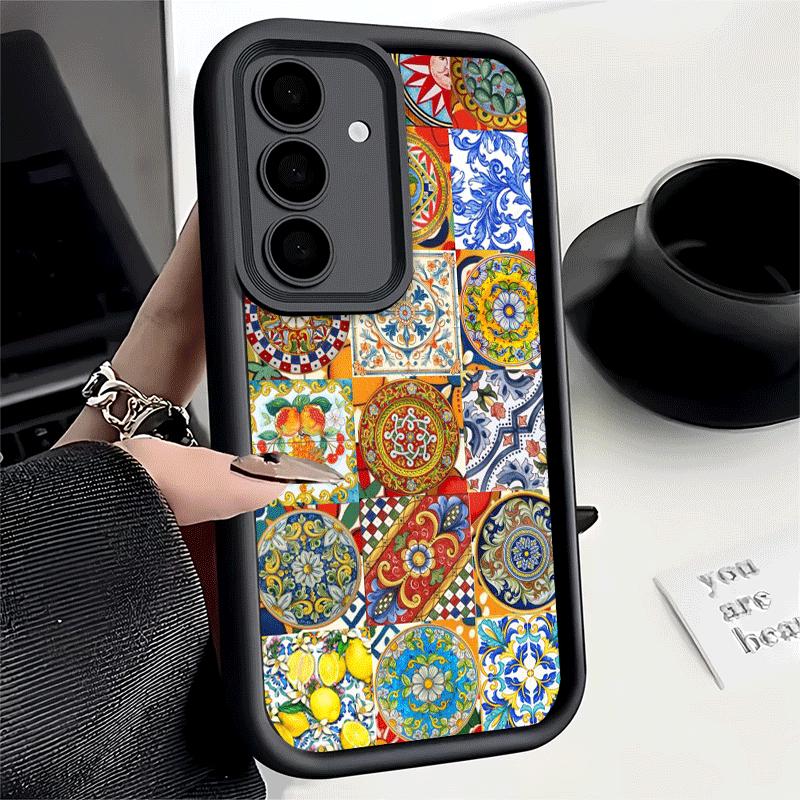 Phone Case for Samsung Galaxy S26 S25 Ultra S24 FE Italian Sicilian Style Floral Pattern Shell S23 Plus S22 + S21 S20 5G Soft Si