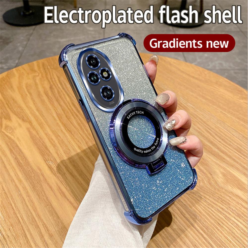 For Honor 200 Pro Glitter Shockproof Plating Bracket Phone Holder Case For Honor 200 50 60 70 80 90 100 Pro X9A Soft Stand Cover