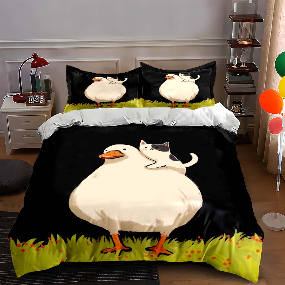 

Duck carrying cat. Bedding Duvet cover sets Duvet covers Pillowcases gifts (1 * Duvet Cover 2 * Pillowcases, without duvet insert) 135x200cm