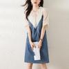 Plus Size Women's 2026 Summer Lace Patchwork Denim Dress - Light Luxury & Mature Style