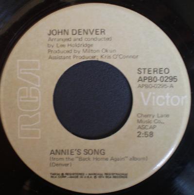 7inch Record JOHN DENVER - Annie's Song APBO0295 RCA Victor 1975 US Rock Used