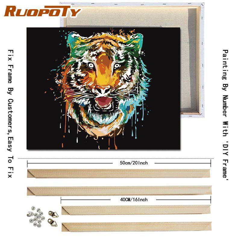 RUOPOTY DIY Frame Diy Paint By Numbers Animals Kit Acrylic Wall Art Picture By Numbers Canvas Painting For Home Decoration Arts