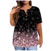 Women's Short Sleeve Shirt Button Plus Size T-Shirt Flower Printed Casual Tops