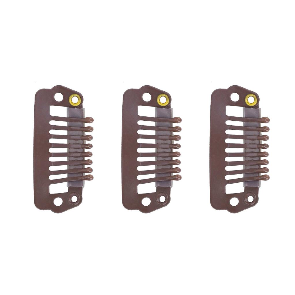 50pcs 8 Tips 8 Teeth Snap Comb Wig Clips Stainless Steel Snap Clips with Rubber Hair Grips for Hair Extension Wigs Brown