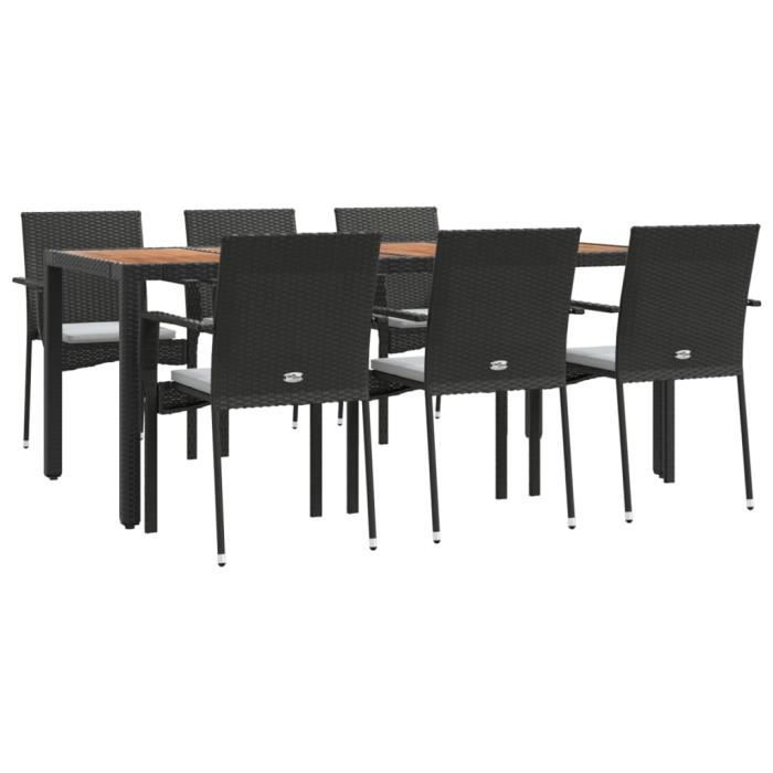 VidaXL Ensemble à dîner de jardin et coussins 7pcs Noir Résine tressée 3184991