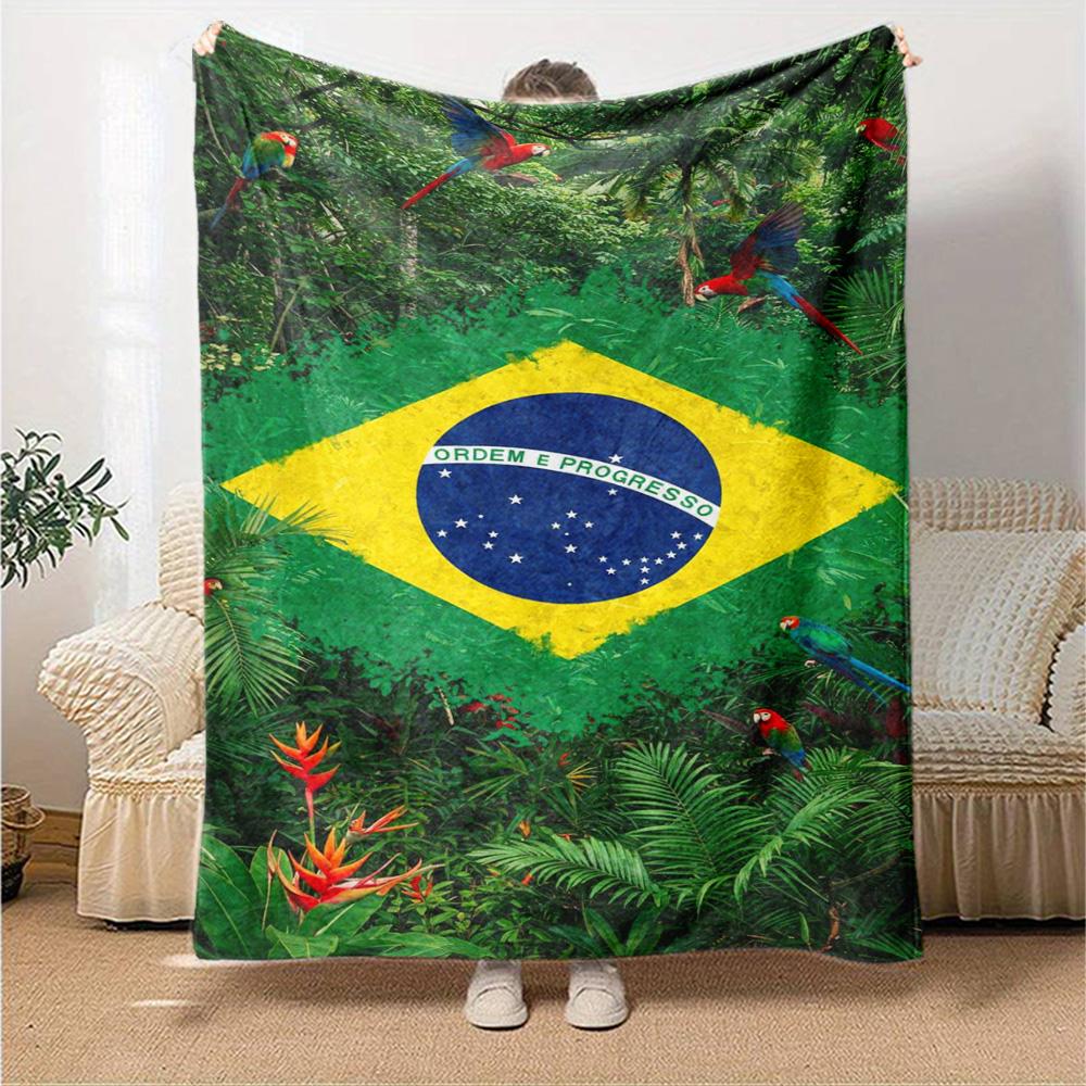 Bandeira Brasileira Print Flannel Blanket High Quality Warm Comfortable Cover for All Seasons Perfect for Gifts Home Decor