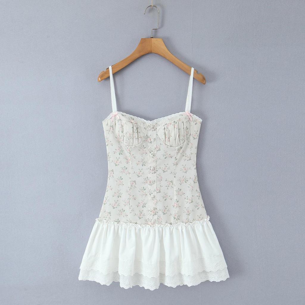 2026 Sweet Chic Lace Patchwork Backless Spaghetti Strap Mini Dress
