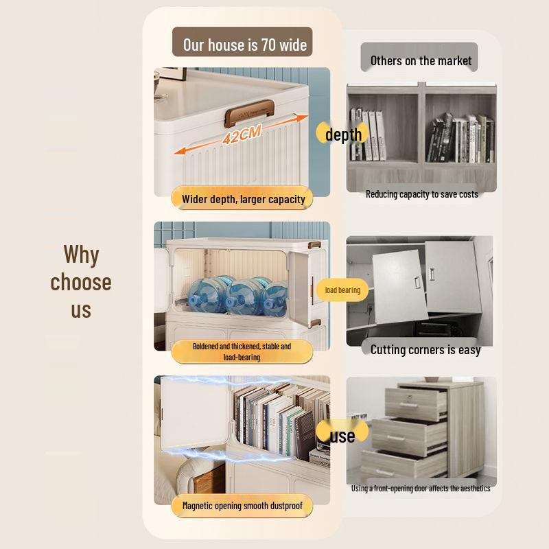 Large Capacity Multi-layer Folding Plastic Storage Cabinet with Wheels for Bedroom Quilts and Clothes