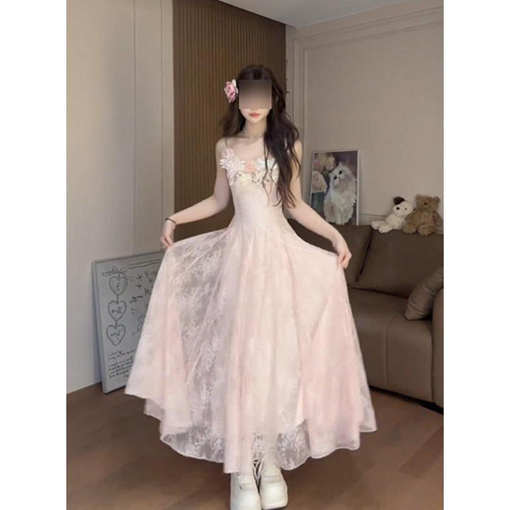 Summer new pure desire Spice Girl temperament sweet mesh suspender dress fashion casual princess long skirt women's clothing