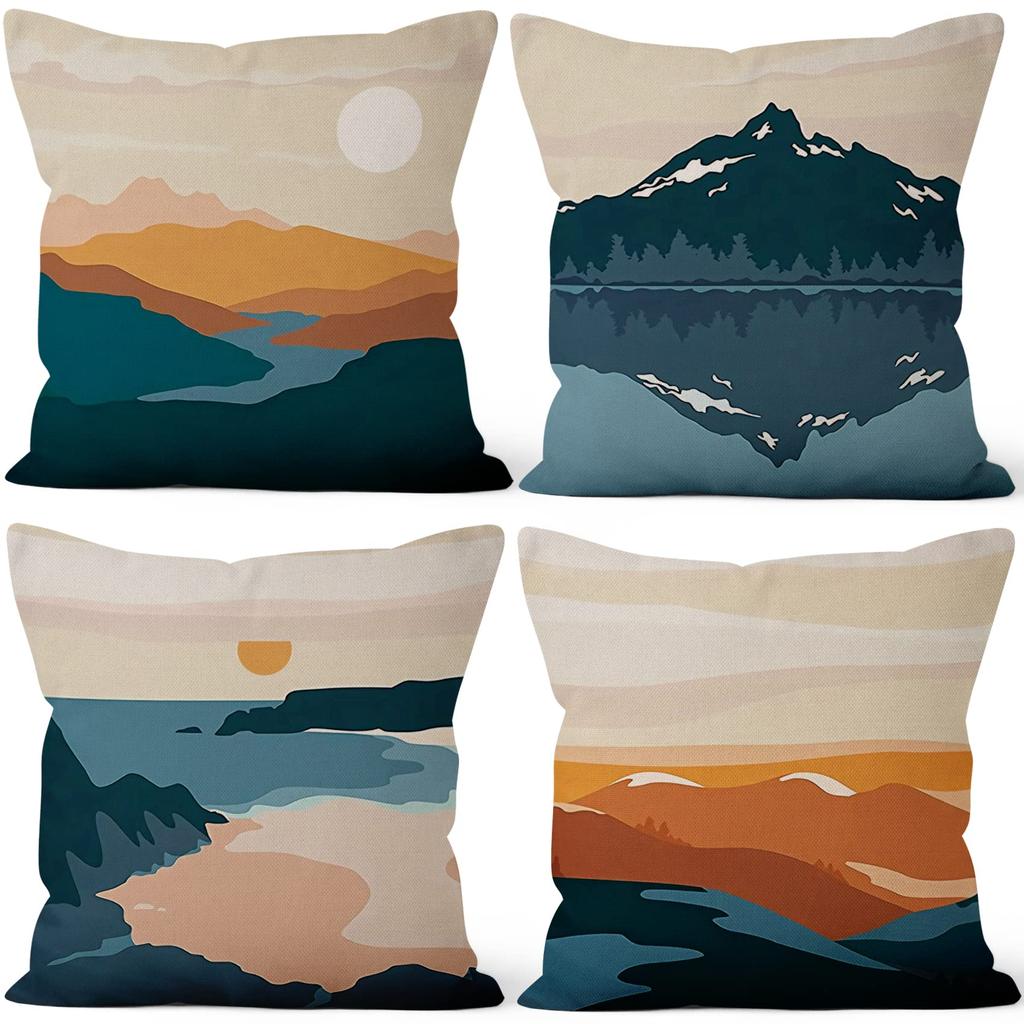 4Pcs Retro Abstract Cushion Covers, Boho Sun & Leaf Geometric Pillow Cases For Sofa Bedroom Living Room 45X45Cm
