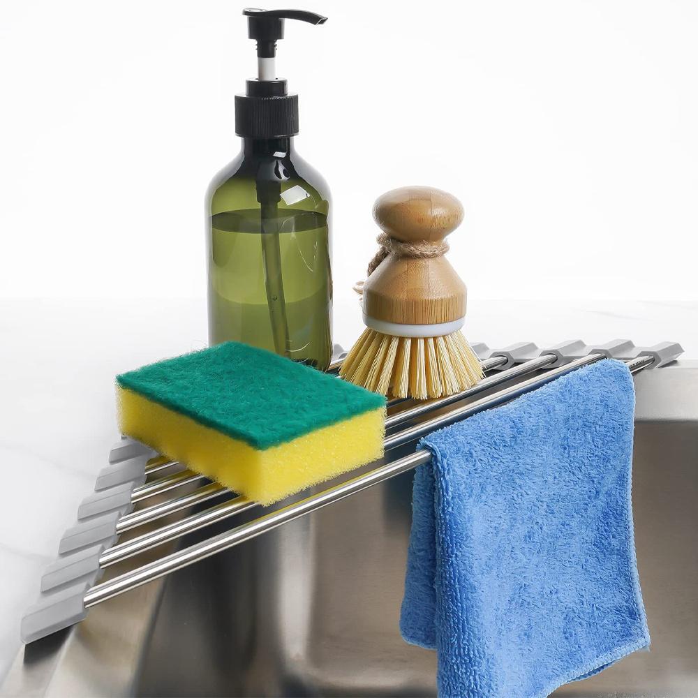 1pc Creative Simple Roll Up Triangle Dish Drying Rack Kitchen Sink Drainer Sink Corners Multi-Functional Organizer With Drainage
