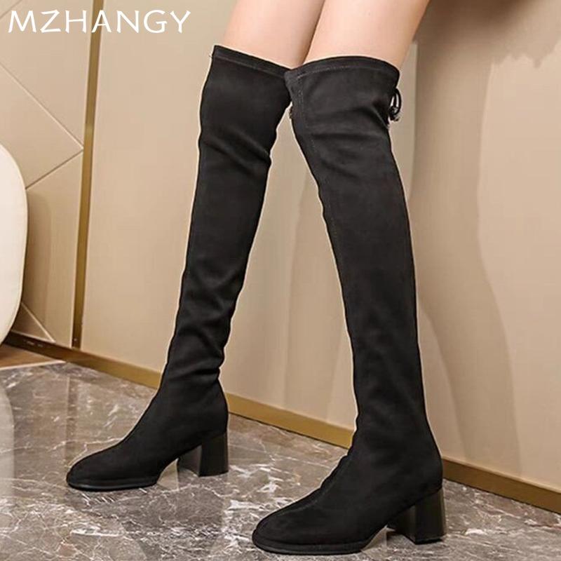 Women Suede High Boots Sexy Mid Heels Over The Knee Elegant Shoes Woman 2025 Trend Winter Pumps Fashion New Mujer Chelsea Boots