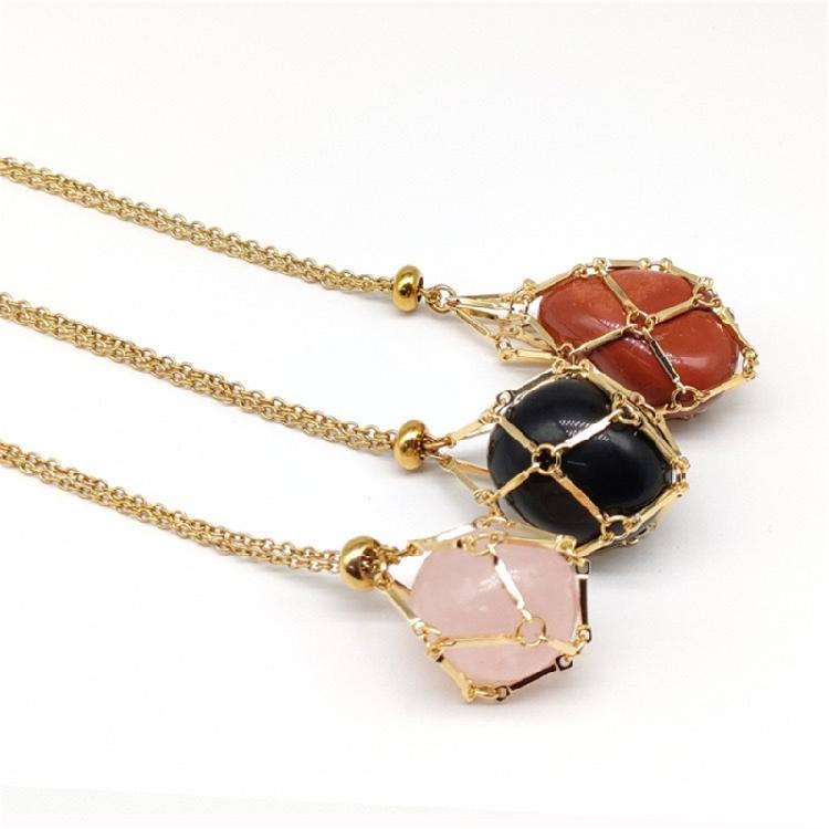 Adjustable Chain Mesh Pendant Necklace Empty Cage Crystal Stone Holder Necklace