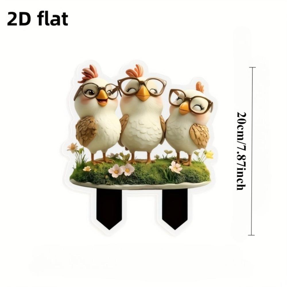 2D Acrylic Happy Chick Garden Stake with Base, Waterproof Indoor & Outdoor Decor for Planters & Lawns, Easter & Year-Round Fairy Theme Ornament
